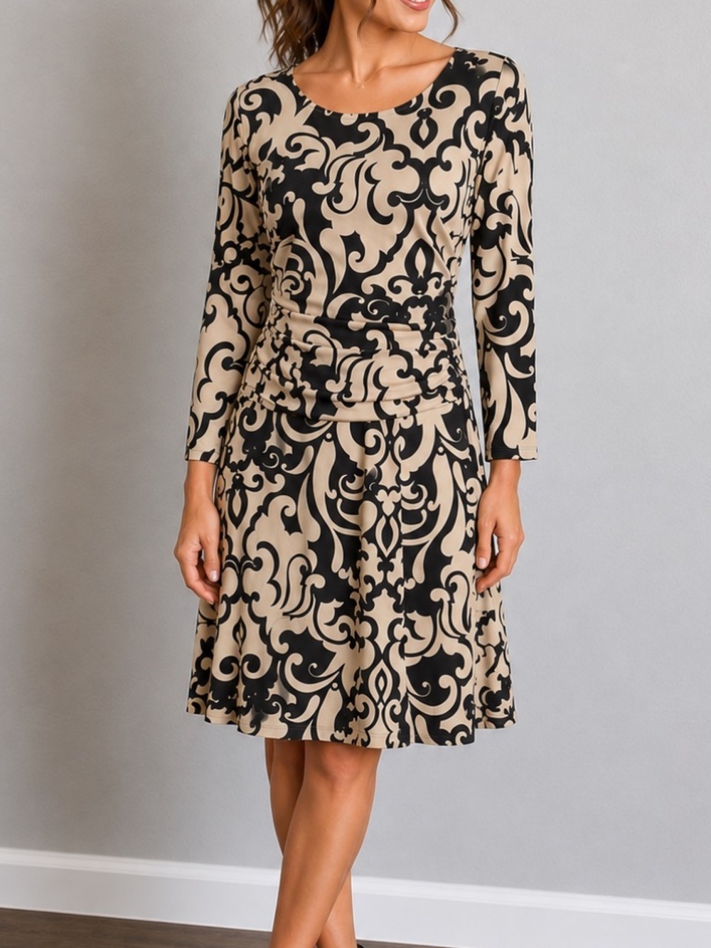 EN FOCUS Studio 3/4 Sleeve, Rouged waist dress Size 12.